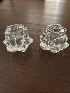 Clear Rose Glass Tealight Holders - Pair